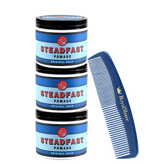 Steadfast Brand Pomade, 4 oz - 3 Pack + RoyalShave Unbreakable Comb!