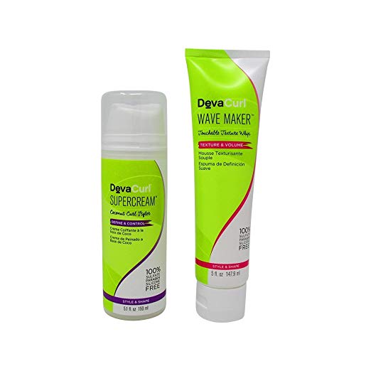 Bundle-2 Items : Deva Curl Supercream Coconut Curl Styler Cream, 5.1 Oz & DevaCurl Wave Maker Touchable Texture Whip, 5 Oz