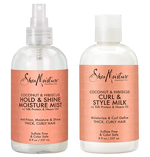 Shea Moisture Coconut Hibiscus Hold & Shine Moisture Mist 8 Ounce | Shea Moisture Coconut Hibiscus Curl & Style Milk 8 Ounce