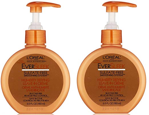 L'Oreal Paris EverSleek Sulfate-Free Smoothing System Humidity Defying Leave-In Creme, 6.0 Fluid Ounce (Pack of 2)