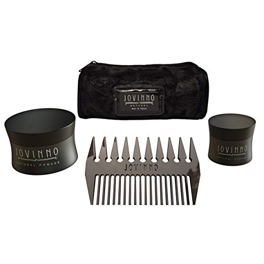 Jovinno Hairstyling Gift Set Jovinno Premium Natural Pomade 5oz + Travel Size Pomade 1.7oz + Luxury Metal Hair & Beard Comb & Travel Bag