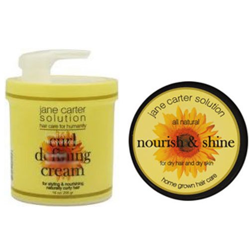 Jane Carter Nourish and Shine for Dry Hair and Dry Skin 4 oz & Jane Carter Solution Curl Defining Cream 16 oz Combo Set