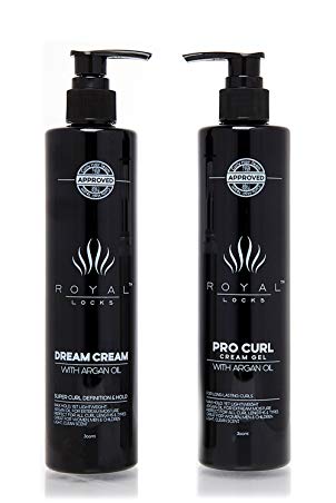 Curly Hair Products Set . Curl Cream Gel Hybrid and Dream Cream by Royal Locks . Infused with Argan Oil for Defined Soft Conditioned Frizz Free Curls.